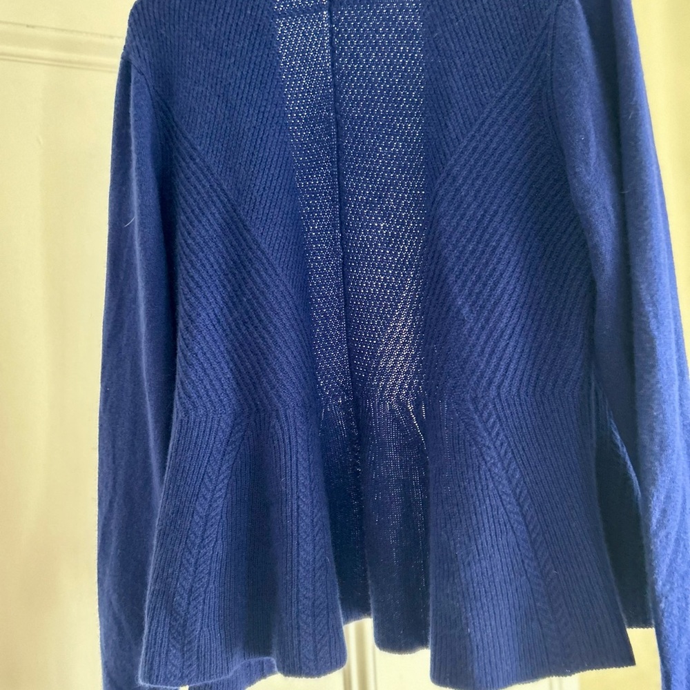 Isaac Mizrahi 100% cashmere Royal Blue Open Cardigan Size L - Picture 10 of 14